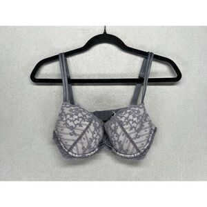 Chantelle Bra Size 32D Gray Rive Gauche Push Up Demi Underwire Lace Overlay 3082